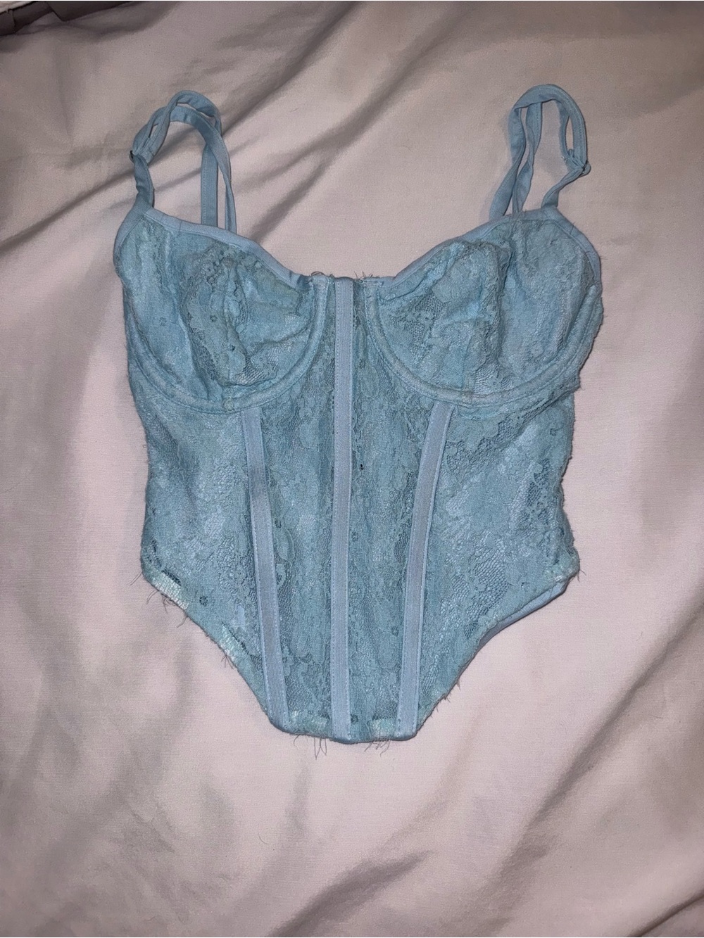 Light Blue Lace Corset Tank Top with Adjustable Straps